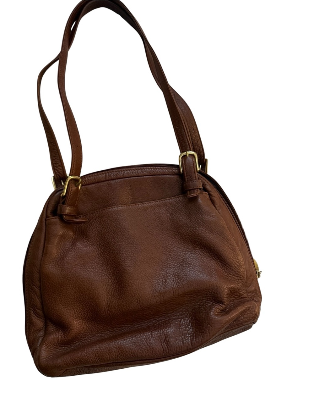 Libaire Brown Leather Shoulder Bag Pebbled Zip Tote Organizer Purse Old Money - Picture 2 of 9